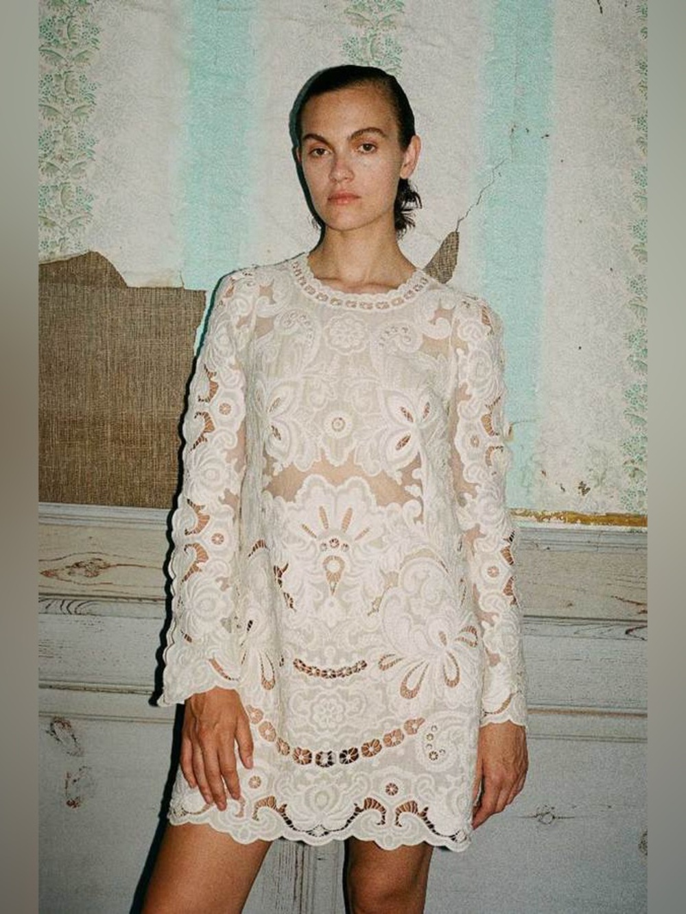 Sea New York White Cream Lace Long-Sleeve Lysa Embroidered Mini Dress